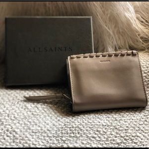 Allsaints whipstiched cream leather zip wallet